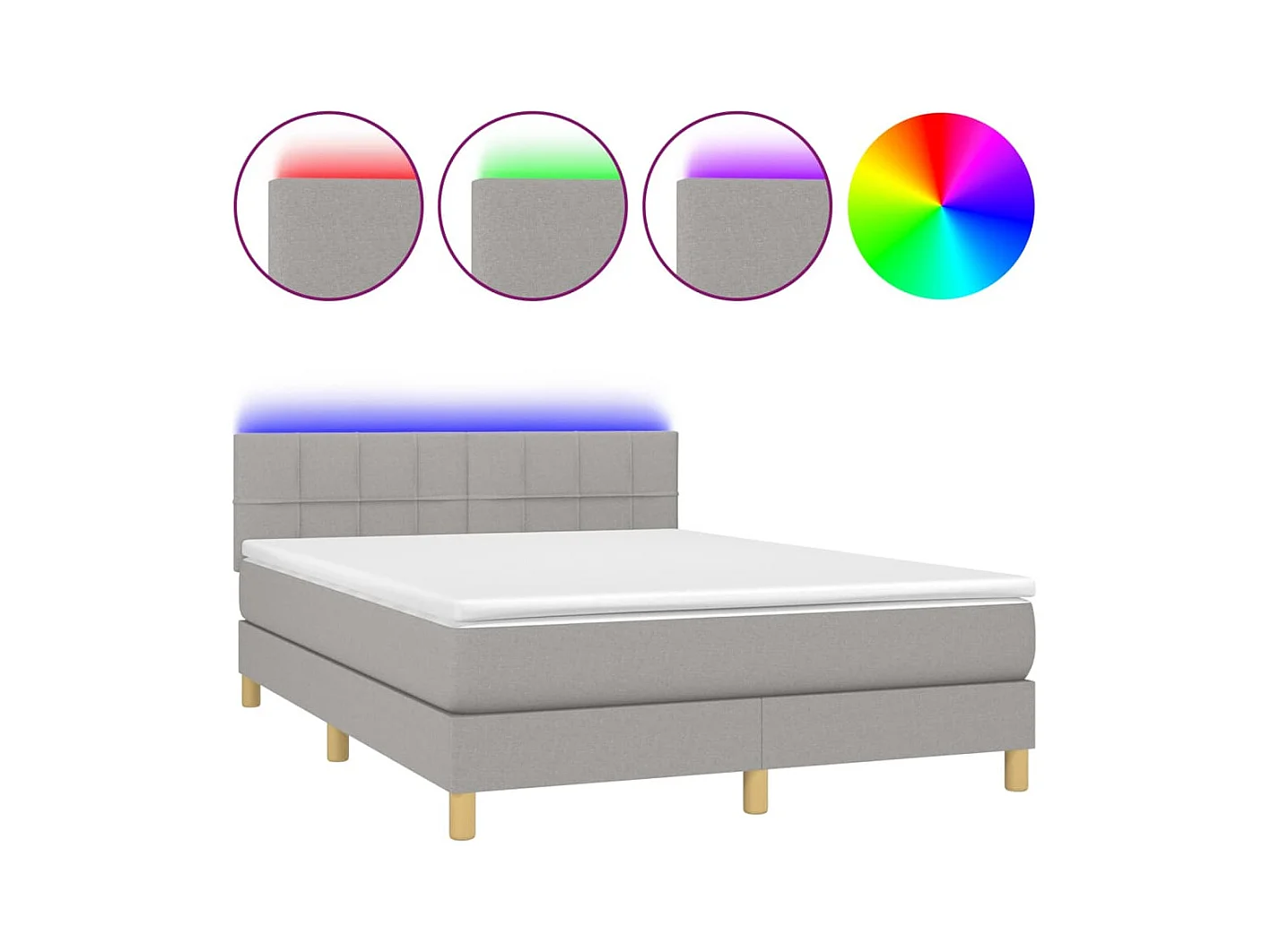 Cadre de lit LED tissu grise 203 x 144 x 88 cm TDL0208527