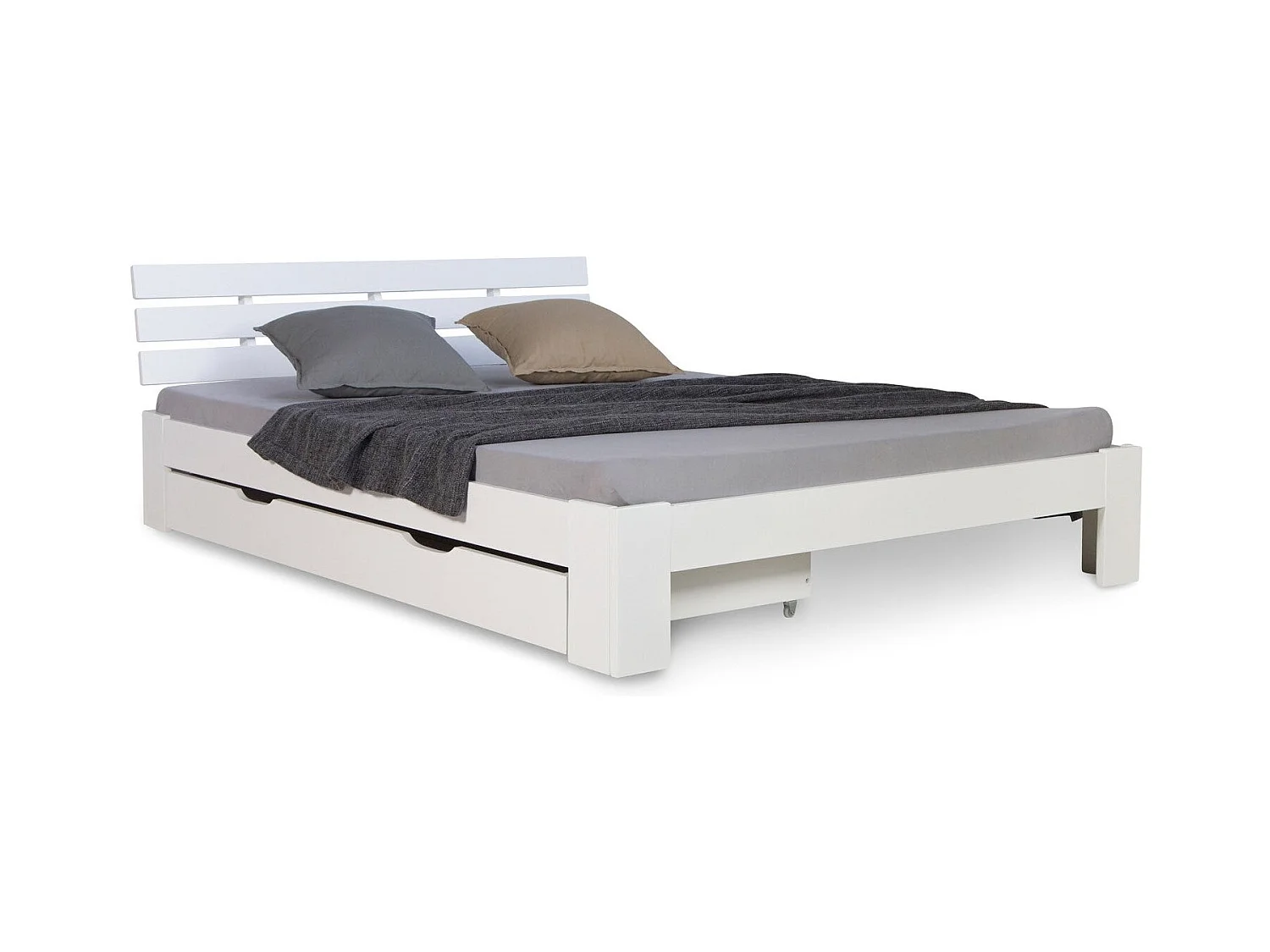 Lit double 140x200 cm bois blanche 173 x 63 x 16 cm LIT06225