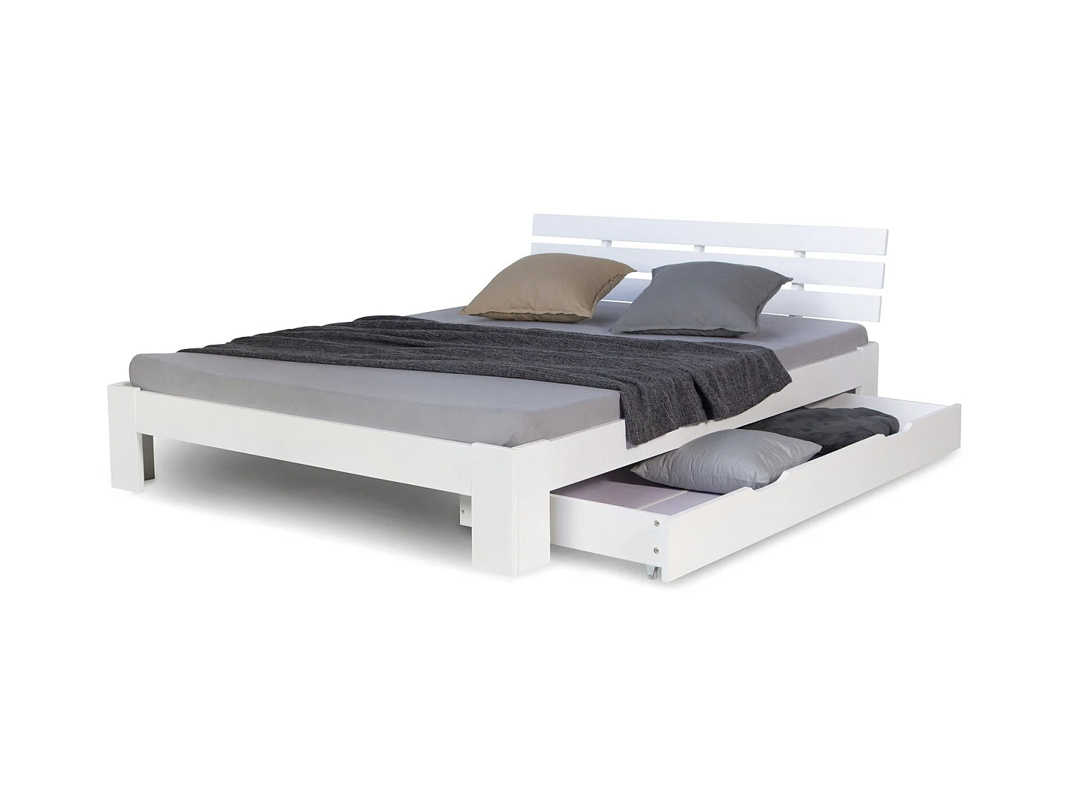 Lit double 140x200 cm bois blanche 173 x 63 x 16 cm LIT06225