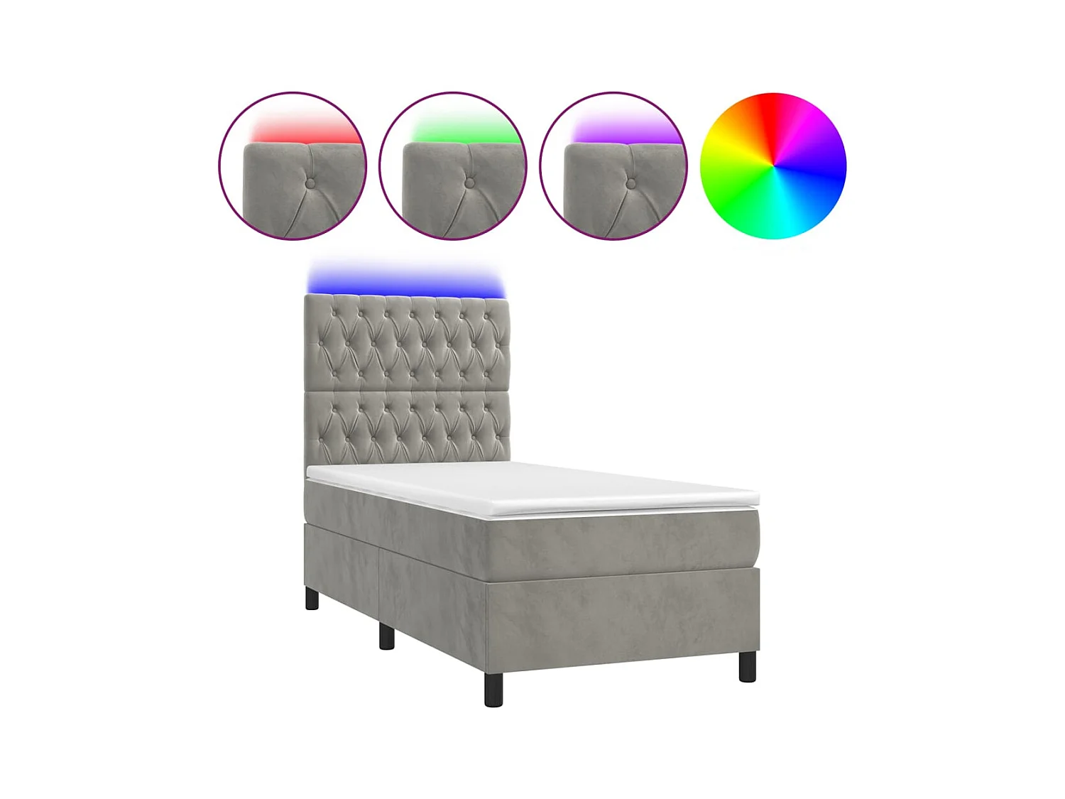 Cadre de lit LED tissu grise 203 x 100 x 128 cm TDL0207913