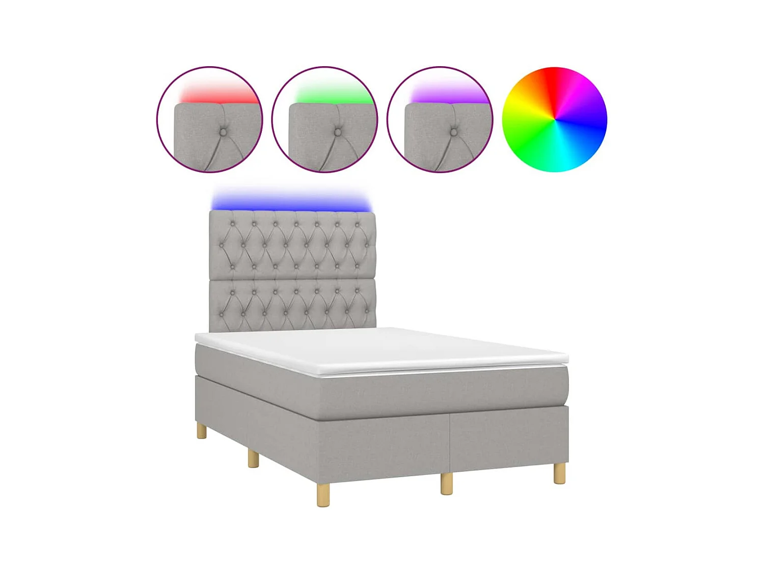 Cadre de lit LED tissu grise 203 x 120 x 128 cm TDL0207897