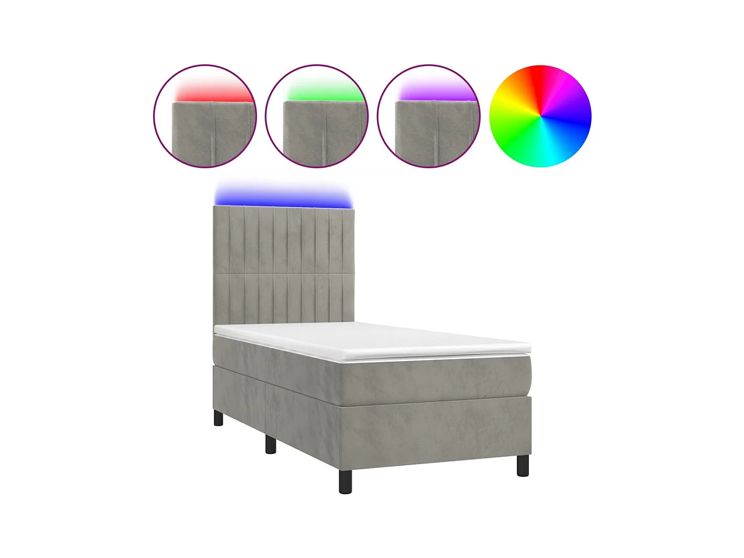 Cadre de lit LED tissu grise 203 x 100 x 128 cm TDL0207908