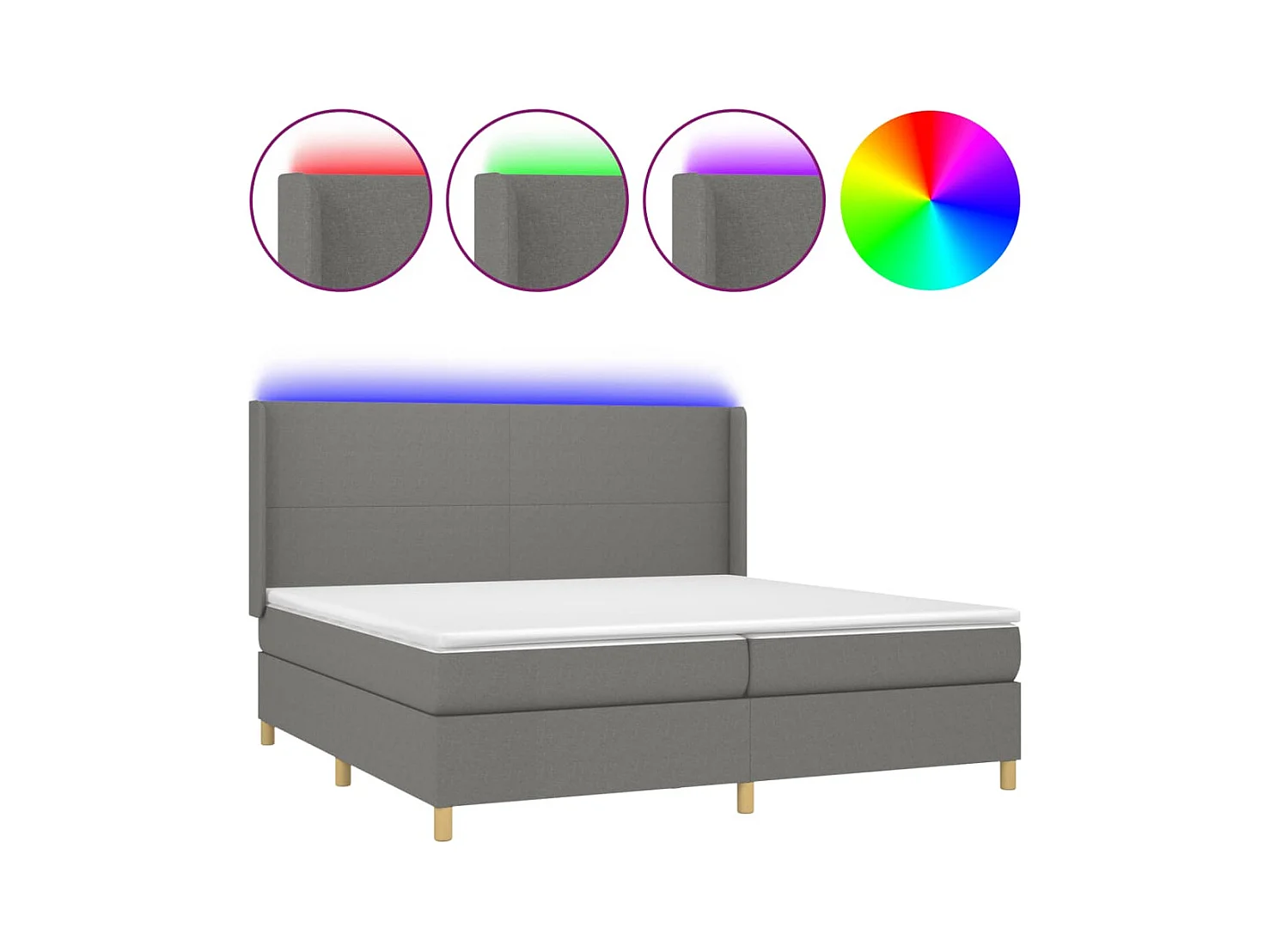 Cadre de lit LED tissu grise 203 x 203 x 128 cm TDL0208303