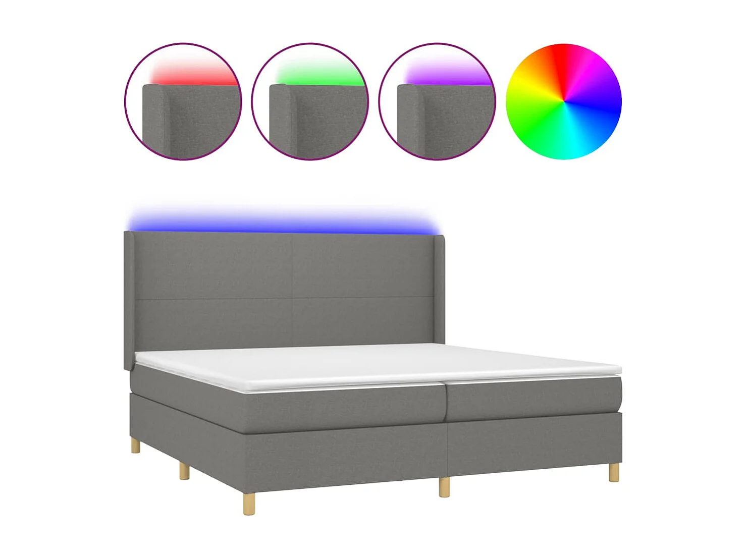 Cadre de lit LED tissu grise 203 x 203 x 128 cm TDL0208303