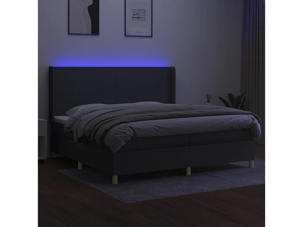 Cadre de lit LED tissu grise 203 x 203 x 128 cm TDL0208303