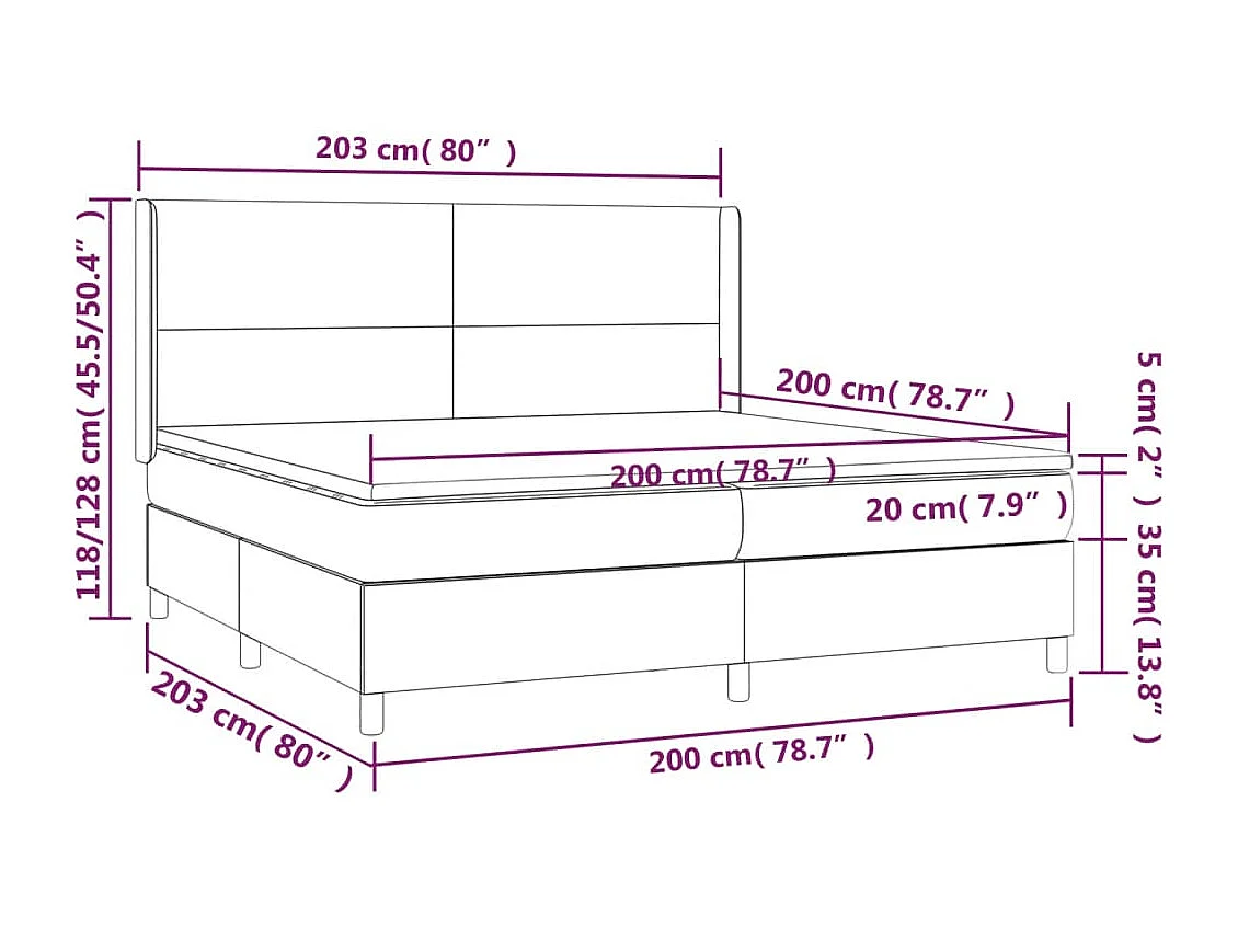 Cadre de lit LED tissu grise 203 x 203 x 128 cm TDL0208303