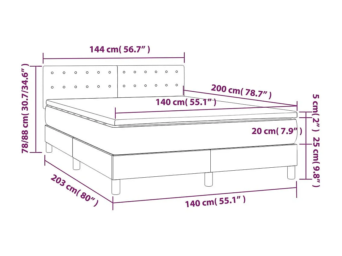 Cadre de lit LED tissu grise 203 x 144 x 88 cm TDL0208349