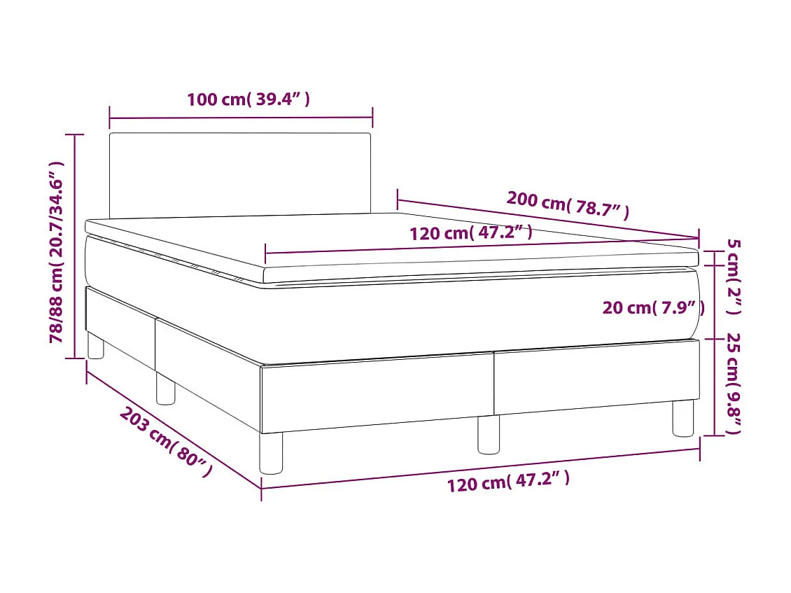 Cadre de lit LED tissu grise 203 x 120 x 88 cm TDL0207893