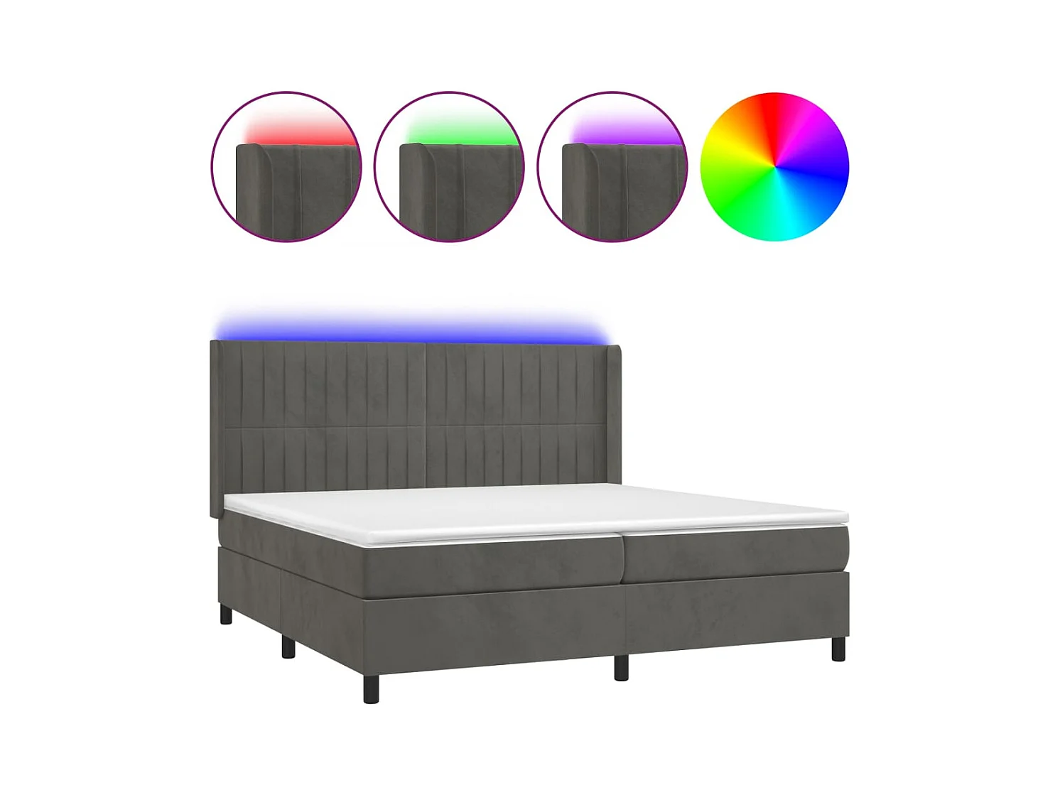 Cadre de lit LED tissu grise 203 x 203 x 128 cm TDL0207689