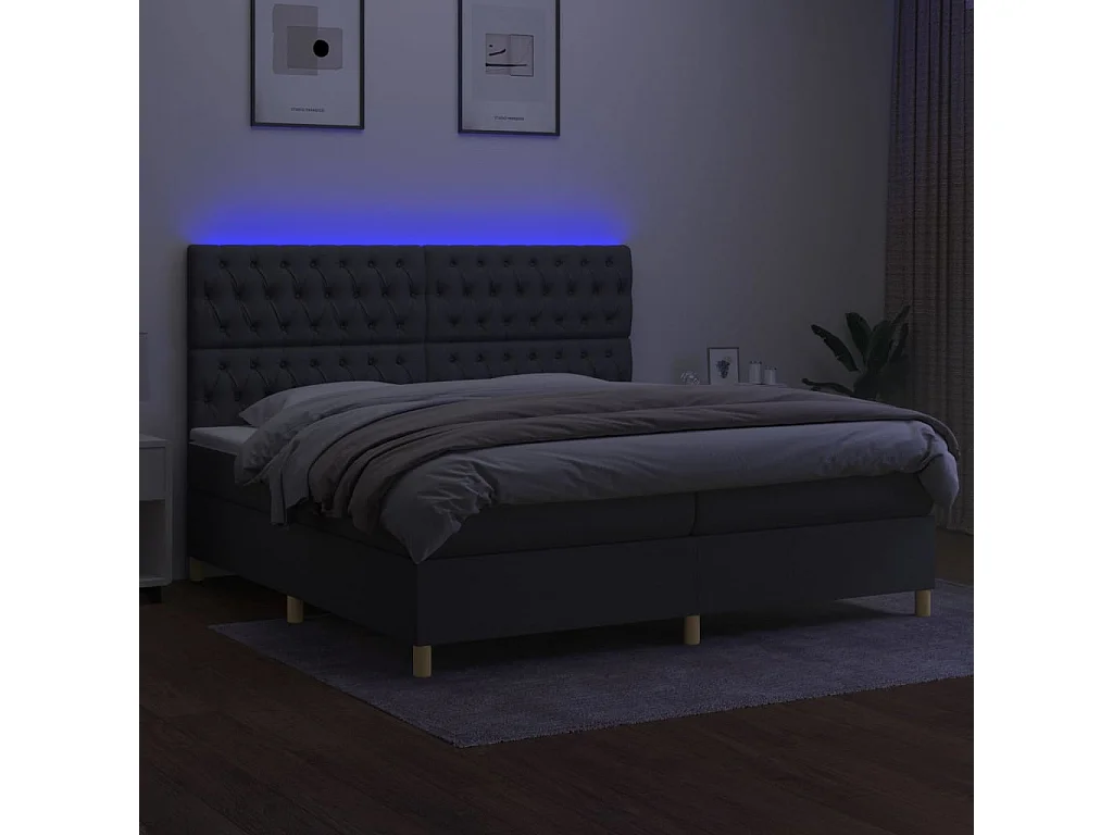 Cadre de lit LED tissu grise 203 x 200 x 128 cm TDL0208284