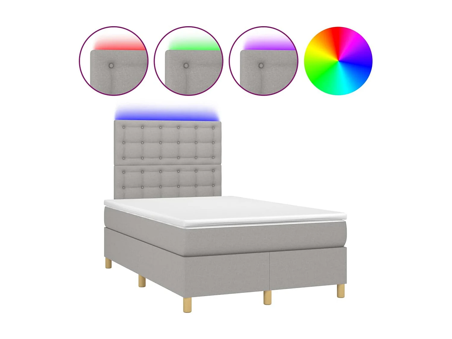 Cadre de lit LED tissu grise 203 x 120 x 128 cm TDL0207885