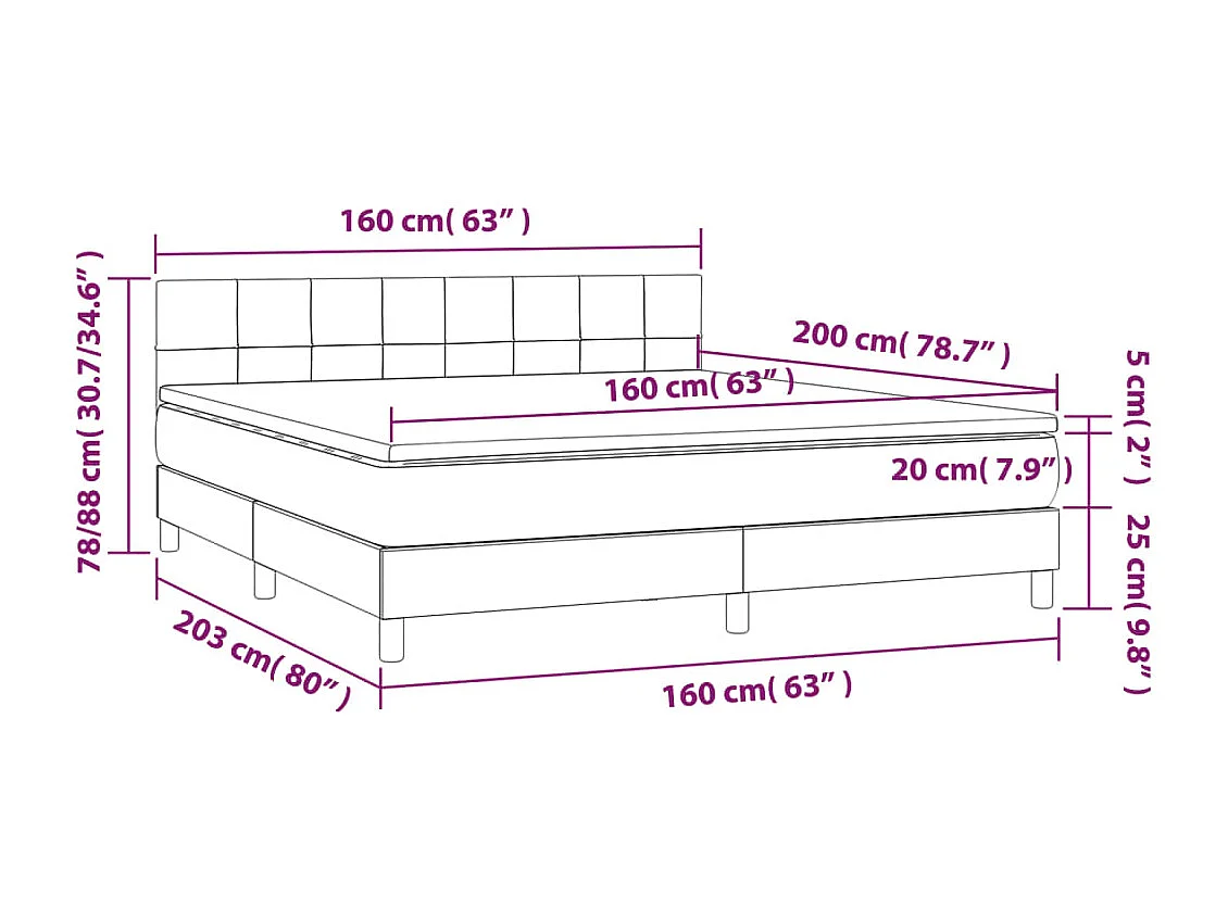 Cadre de lit LED tissu grise 203 x 160 x 88 cm TDL0207821