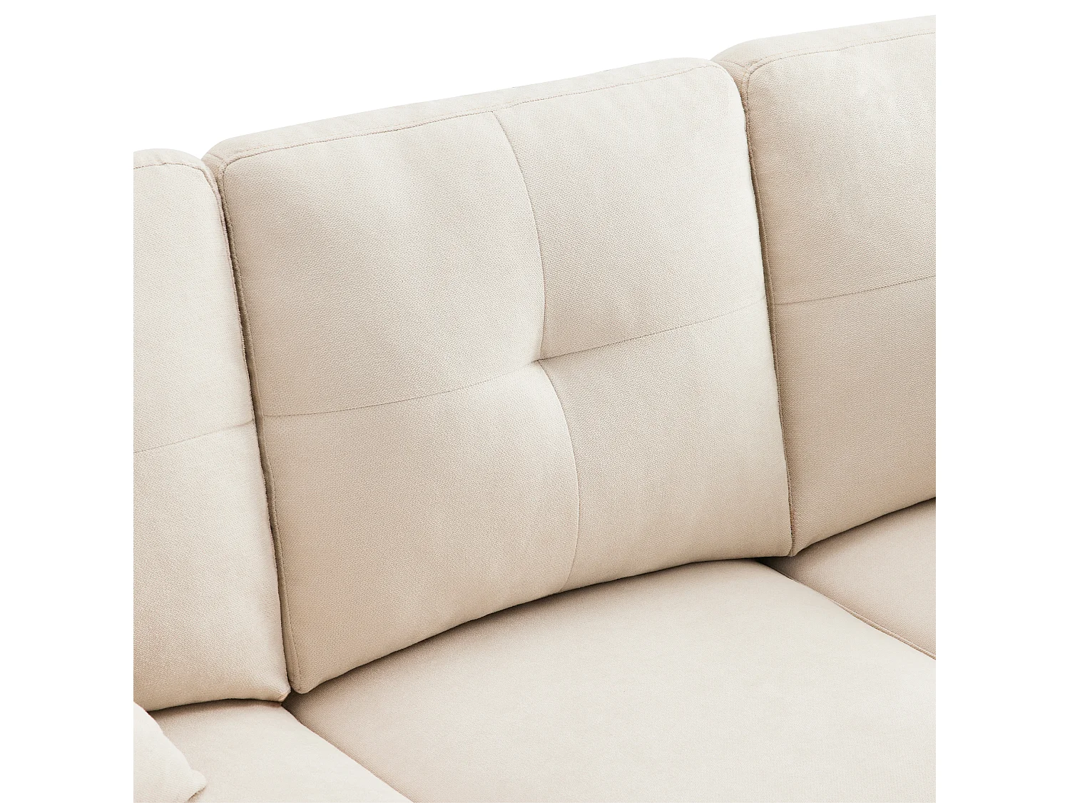 Canapé 3 places moderne en L - avec 2 porte-gobelets - 2 coussins - avec rangement - beige