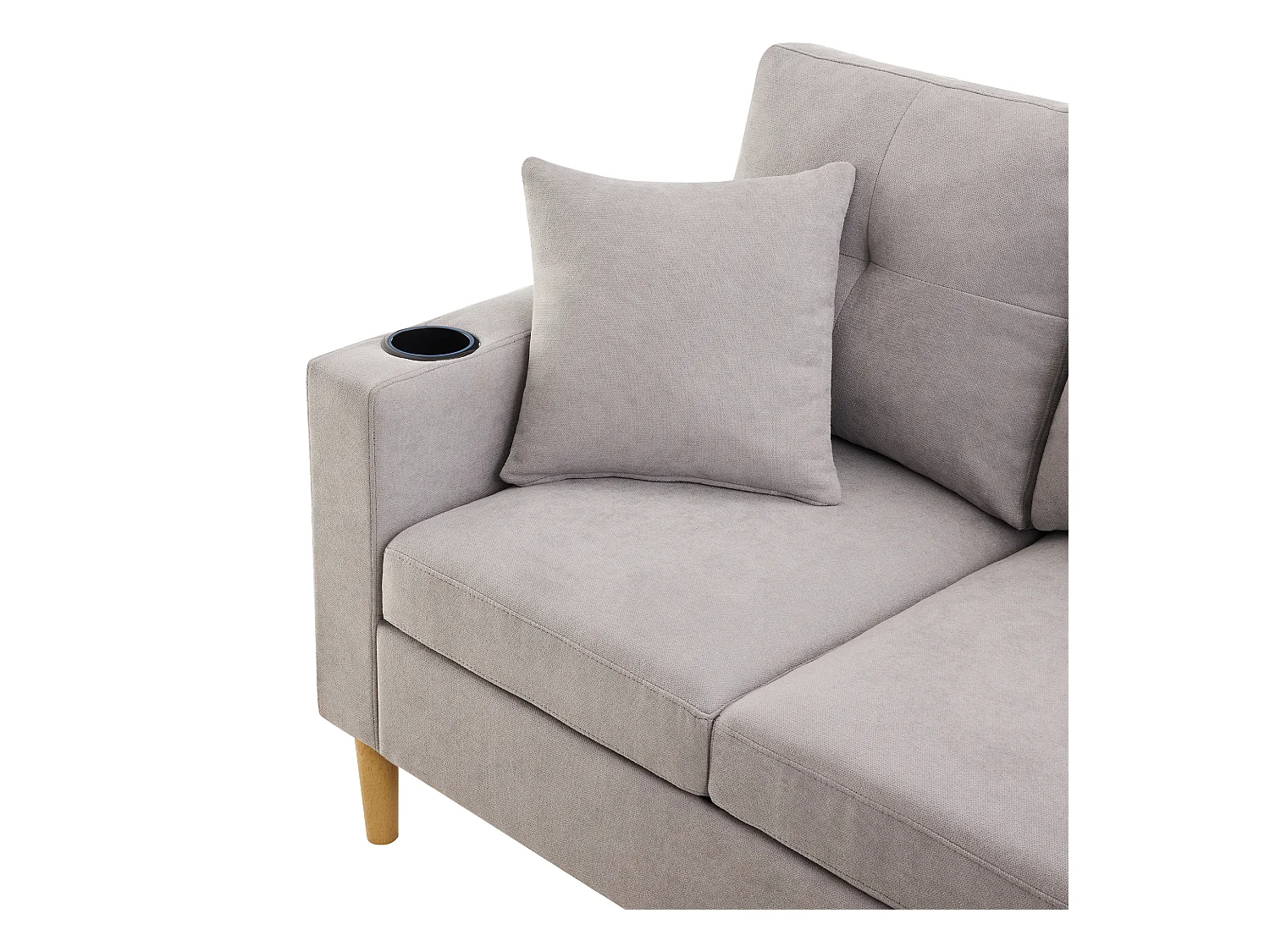 Nowoczesna sofa 3-osobowa w kształcie litery L - z 2 uchwytami na kubki - 2 poduszki - z przechowywaniem - jasnoszary