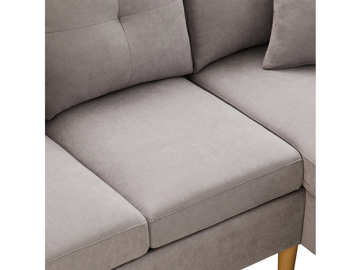 Canapé 3 places moderne en L - avec 2 porte-gobelets - 2 coussins - avec rangement - gris clair