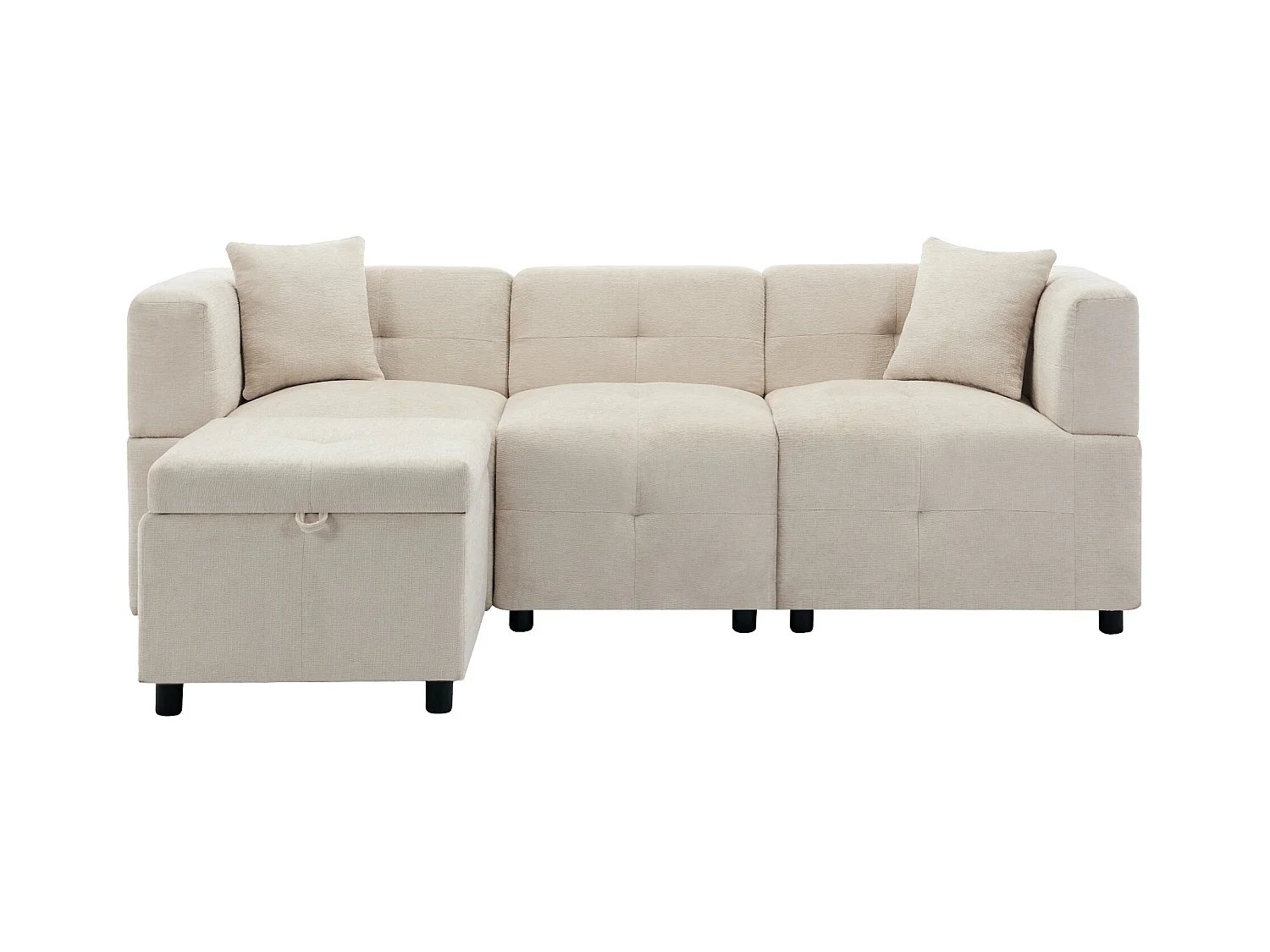 Hoekbank 3-zits - met opbergruimte - afneembare voetenbank - 2 kussens - beige