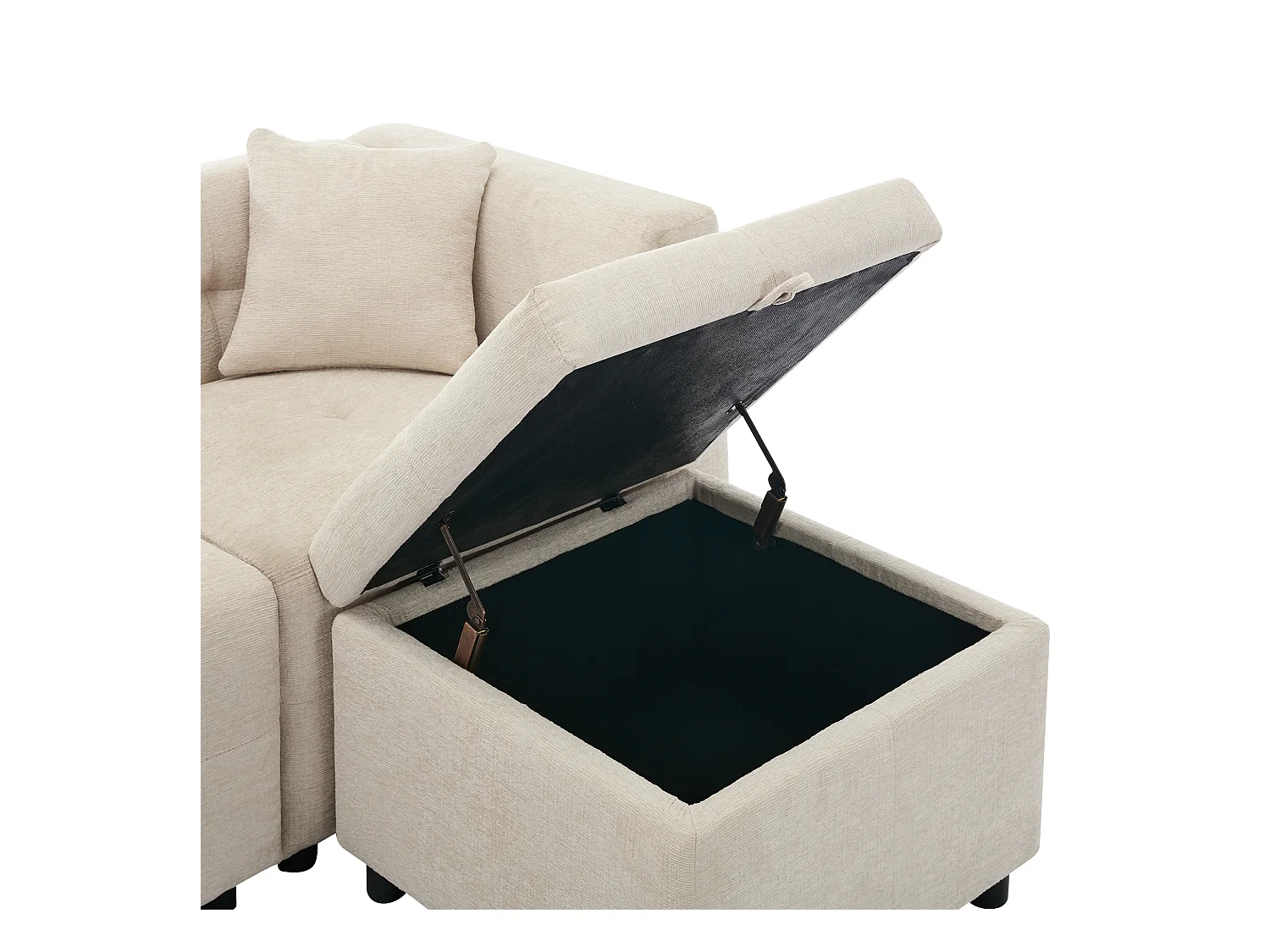 Hoekbank 3-zits - met opbergruimte - afneembare voetenbank - 2 kussens - beige