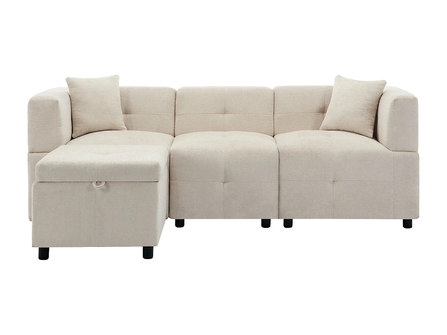 Ecksofa 3-Sitzer - mit Stauraum - abnehmbarer Fußhocker - 2 Kissen - beige