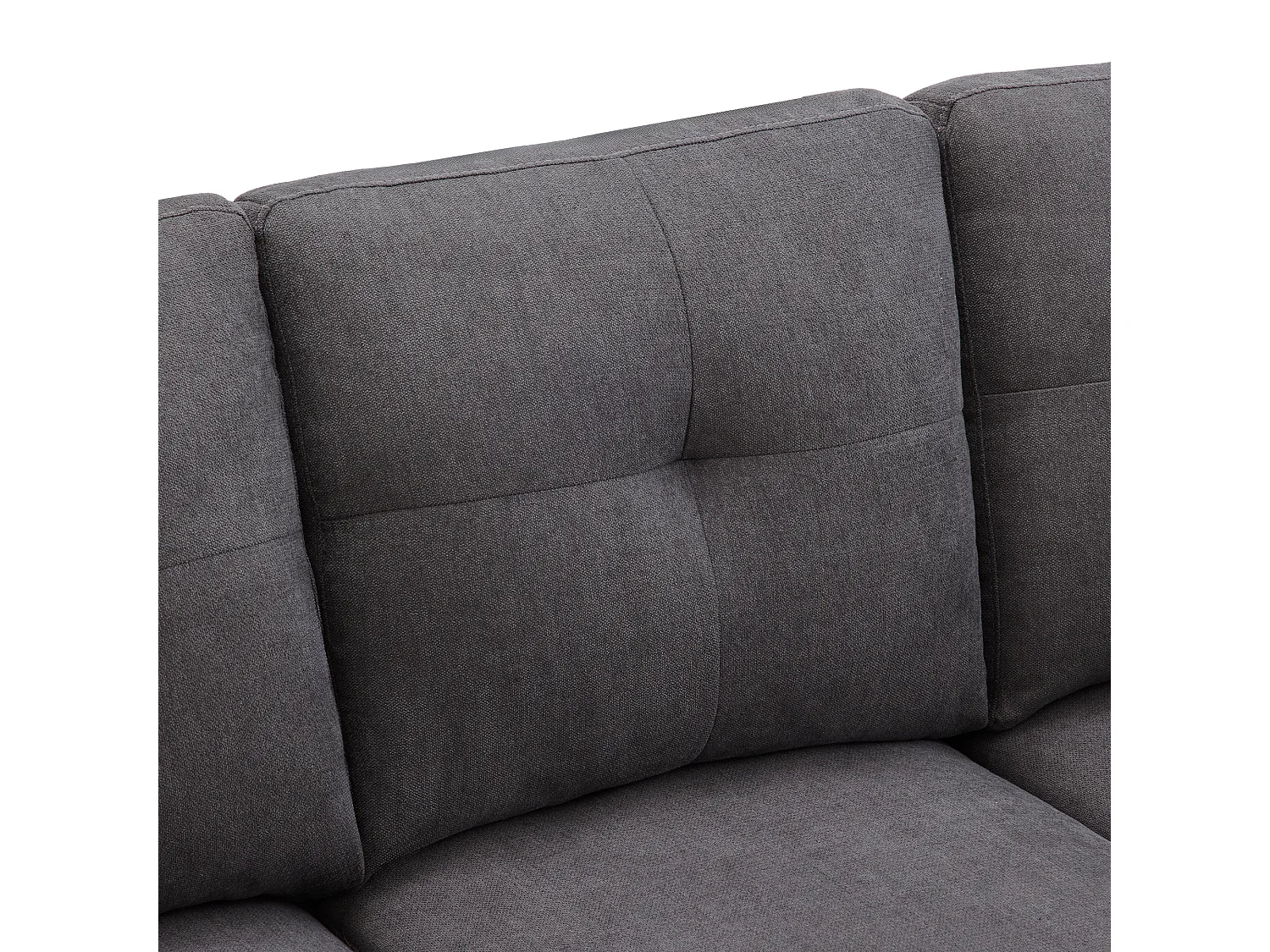 Canapé 3 places moderne en L - avec 2 porte-gobelets - 2 coussins - avec rangement - gris foncé