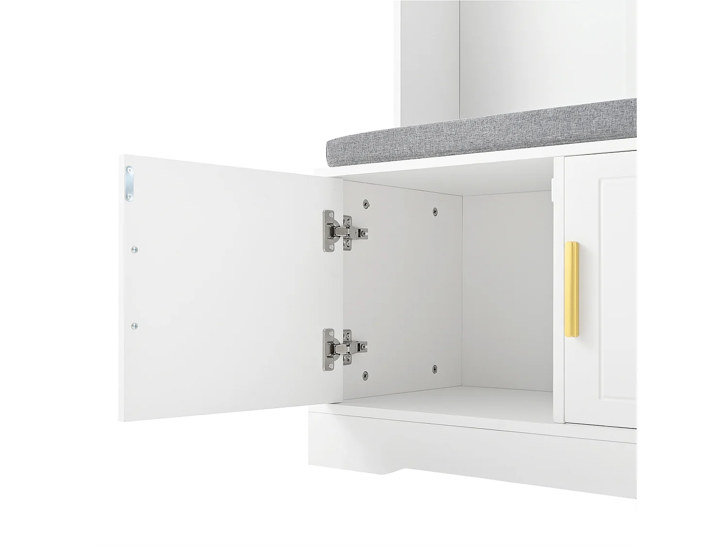 Vestiaire d'entrée moderne - avec 6 crochets et 3 portes - avec banc et étagères ouvertes - Blanc