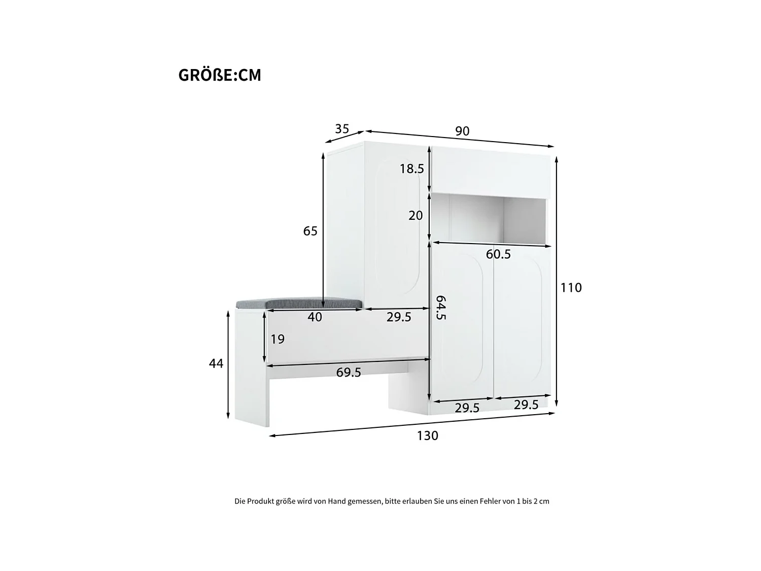Meuble à chaussures multifonctionnelle - avec un siège rembourré - avec 4 portes et 1 tiroir - Blanc