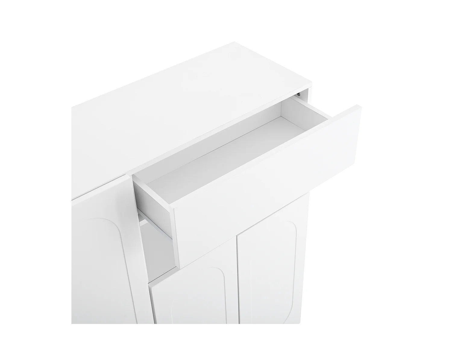 Meuble à chaussures multifonctionnelle - avec un siège rembourré - avec 4 portes et 1 tiroir - Blanc