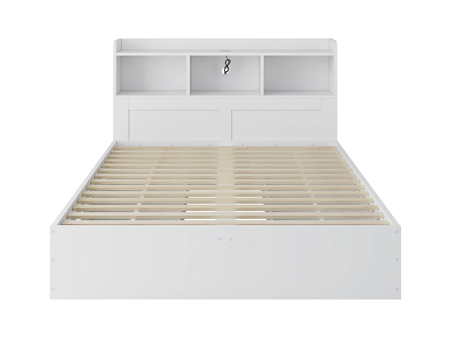 Lit double 140x200cm - avec 2 tables de chevet coulissantes - avec type C et chargement sans fil - avec 4 tiroirs et compartiments de rangement - blanc