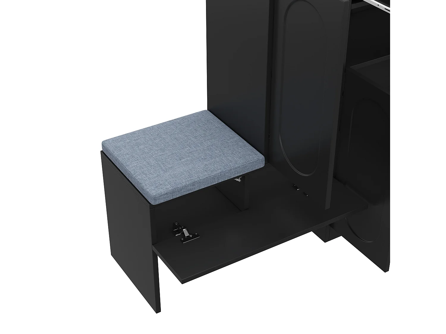 Multifunktionaler Schuhschrank - mit gepolstertem Sitz - mit 4 Türen und 1 Schublade - Schwarz