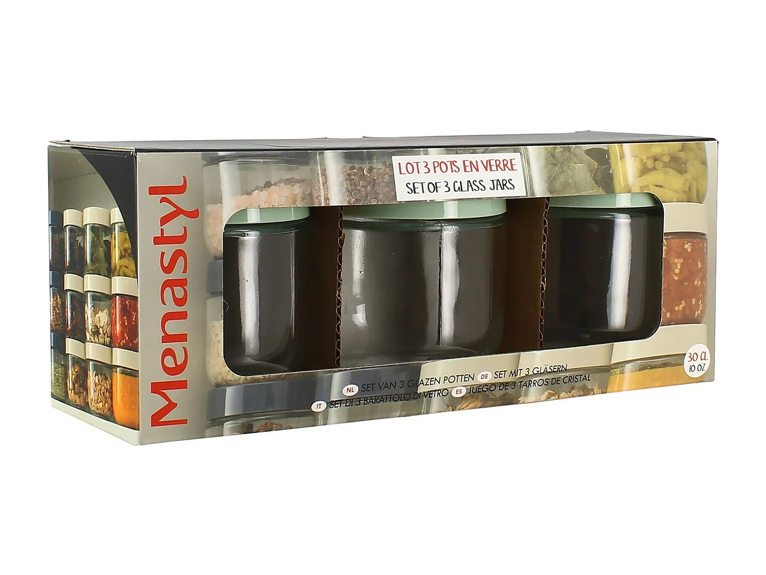 Menastyl - Lot De 3 Pots 30cl En Verre Et Plastique Vert