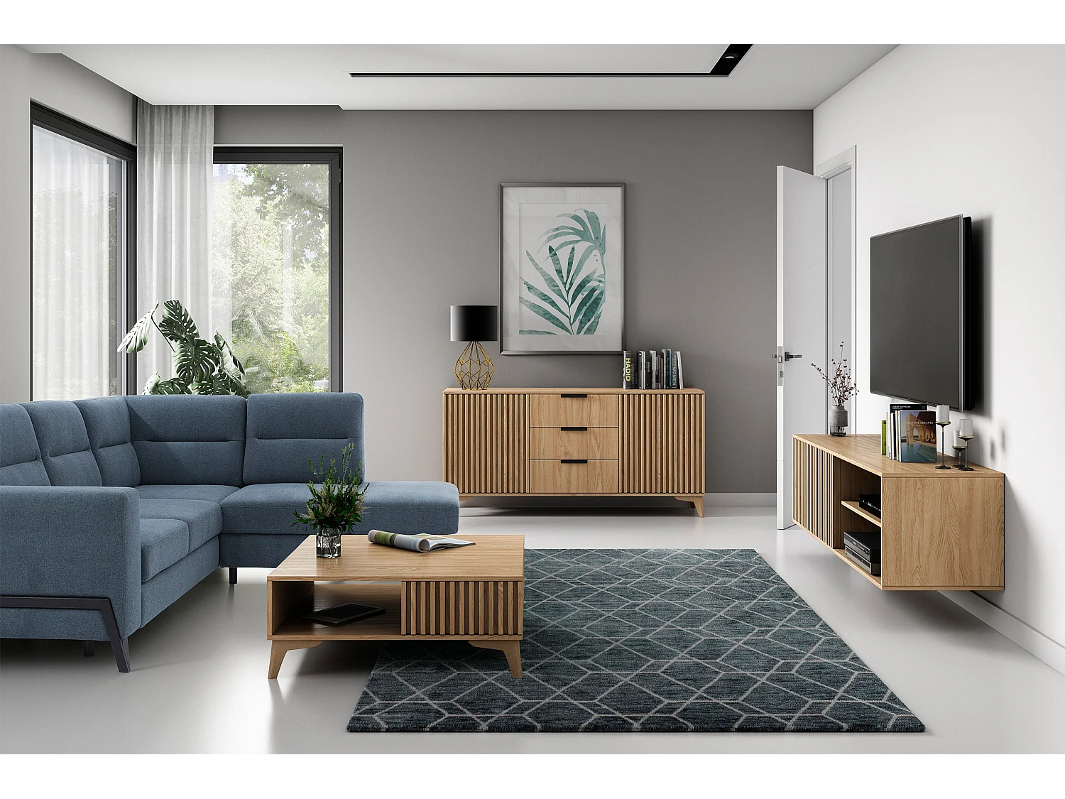 Gegroefd lichthouten dressoir – Bazen Collection