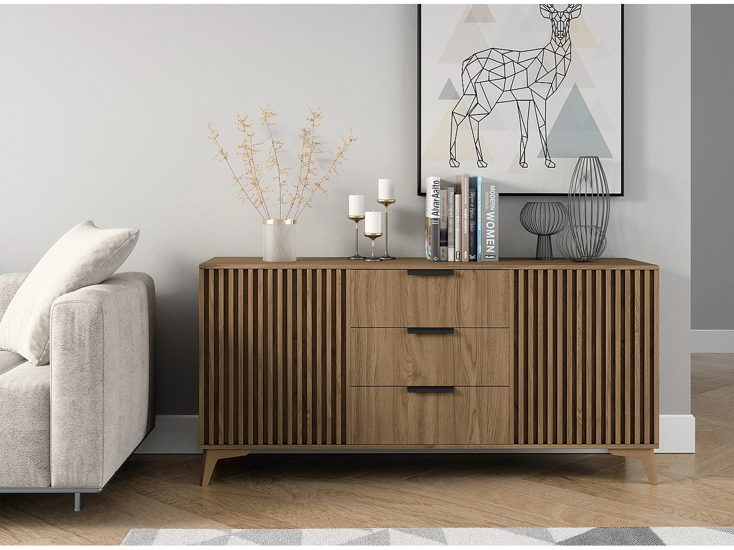 Gegroefd lichthouten dressoir – Bazen Collection