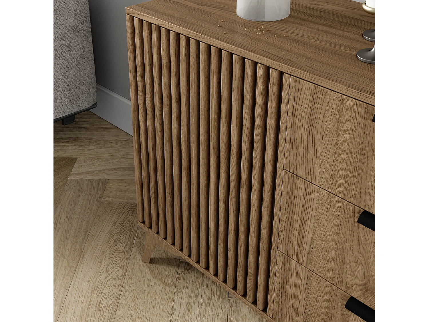 Gegroefd lichthouten dressoir – Bazen Collection