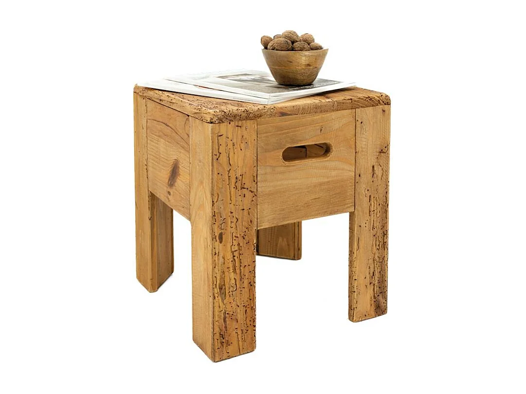 Tabouret carré pin recyclé – REWOOD