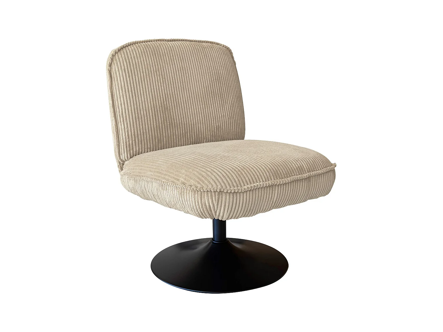 Now's Home - Fauteuil Pivotant Velour Cotele Beige Pied Metal Noir 62x74x75cm Funky