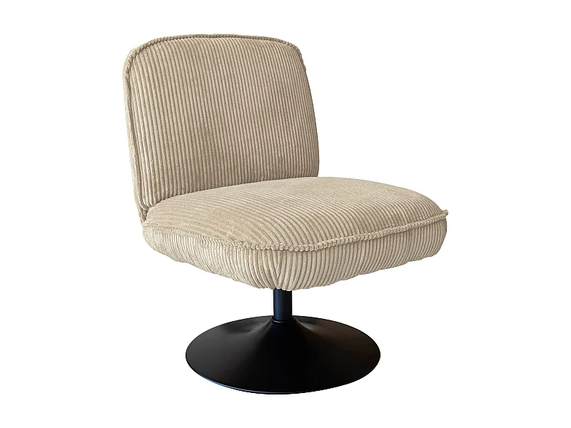 Now's Home - Fauteuil Pivotant Velour Côtelé Beige Pied Métal Noir 62x74x75cm Funky