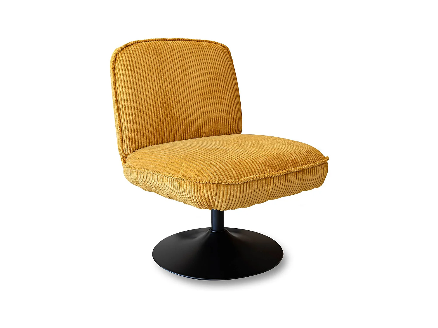 Now's Home - Fauteuil Pivotant Velour Cotele Safran Pied Metal Noir 62x74x75cm Funky