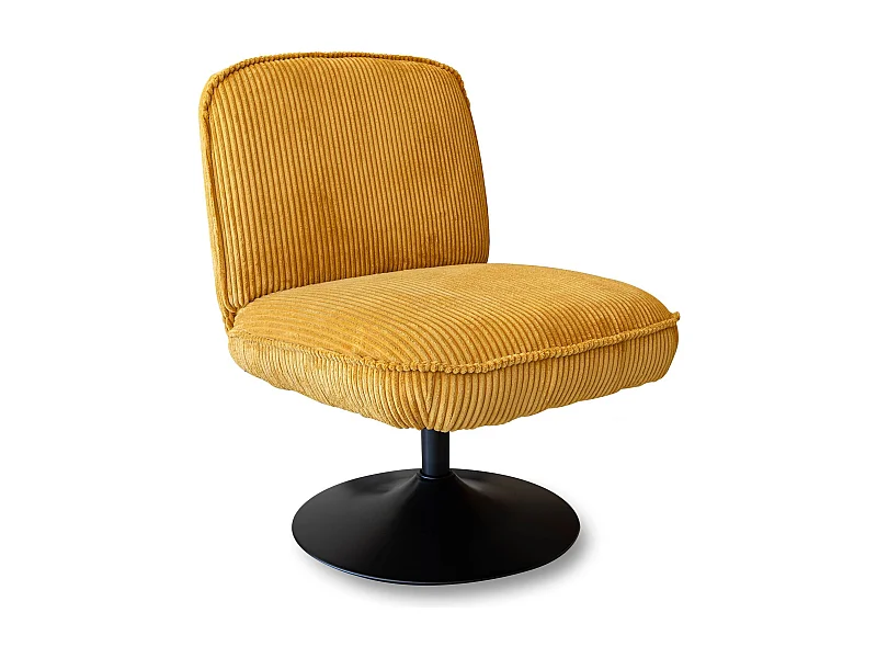 Now's Home - Fauteuil Pivotant Velour Cotele Safran Pied Metal Noir 62x74x75cm Funky