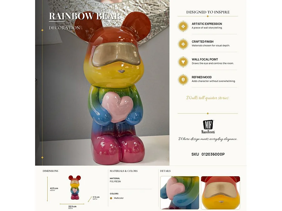 Veelkleurige teddybeerfiguur van hars, 22,50 x 17,5 x 42,5 cm