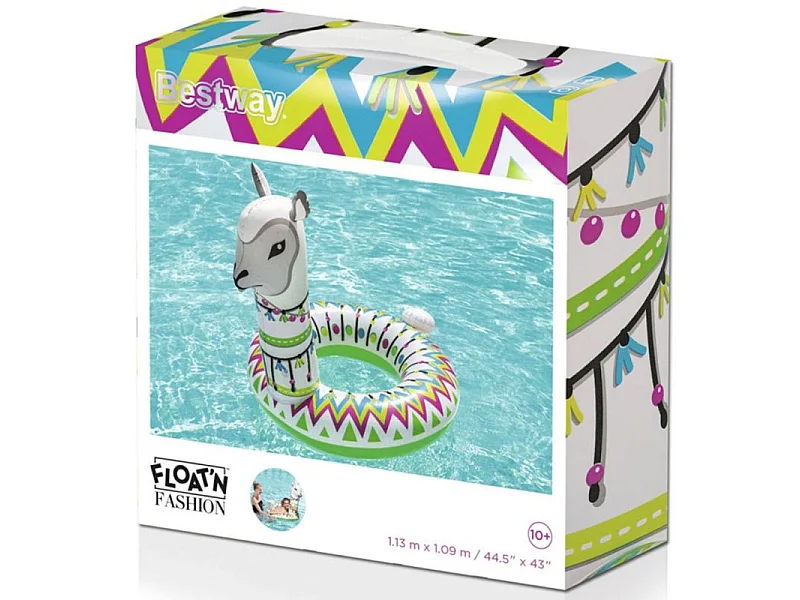 Bestway Alpaka Aufblasbarer Pool Float - 113cm x 109cm, 2 Luftkammern, Sicherheitsventile, Multicolor