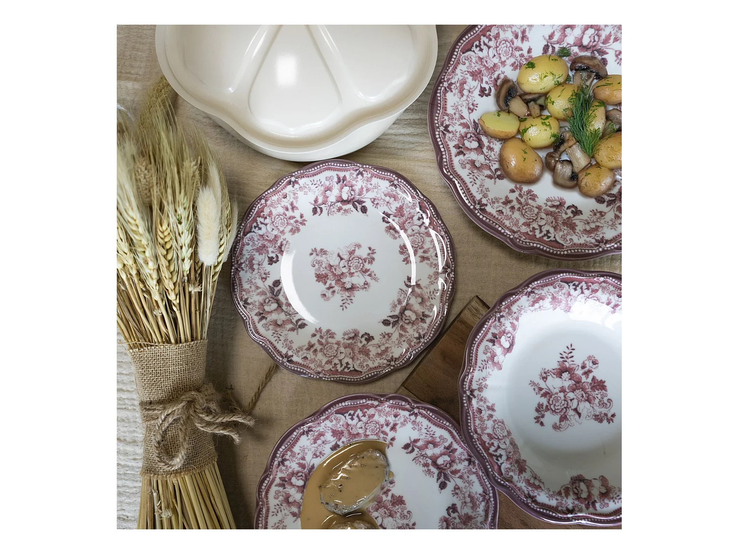 Novastyl - Lot De 6 Assiettes Plates Faustine 26cm En Porcelaine Rose