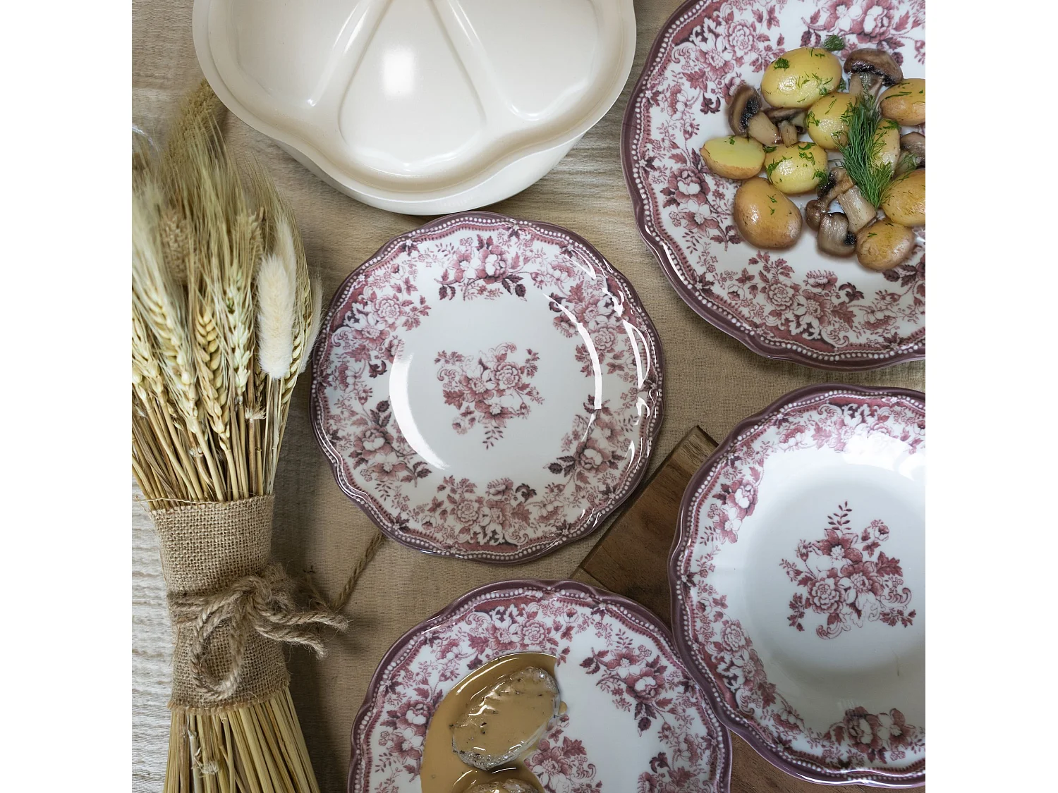 Novastyl - Lot De 6 Assiettes Plates Faustine 26cm En Porcelaine Rose