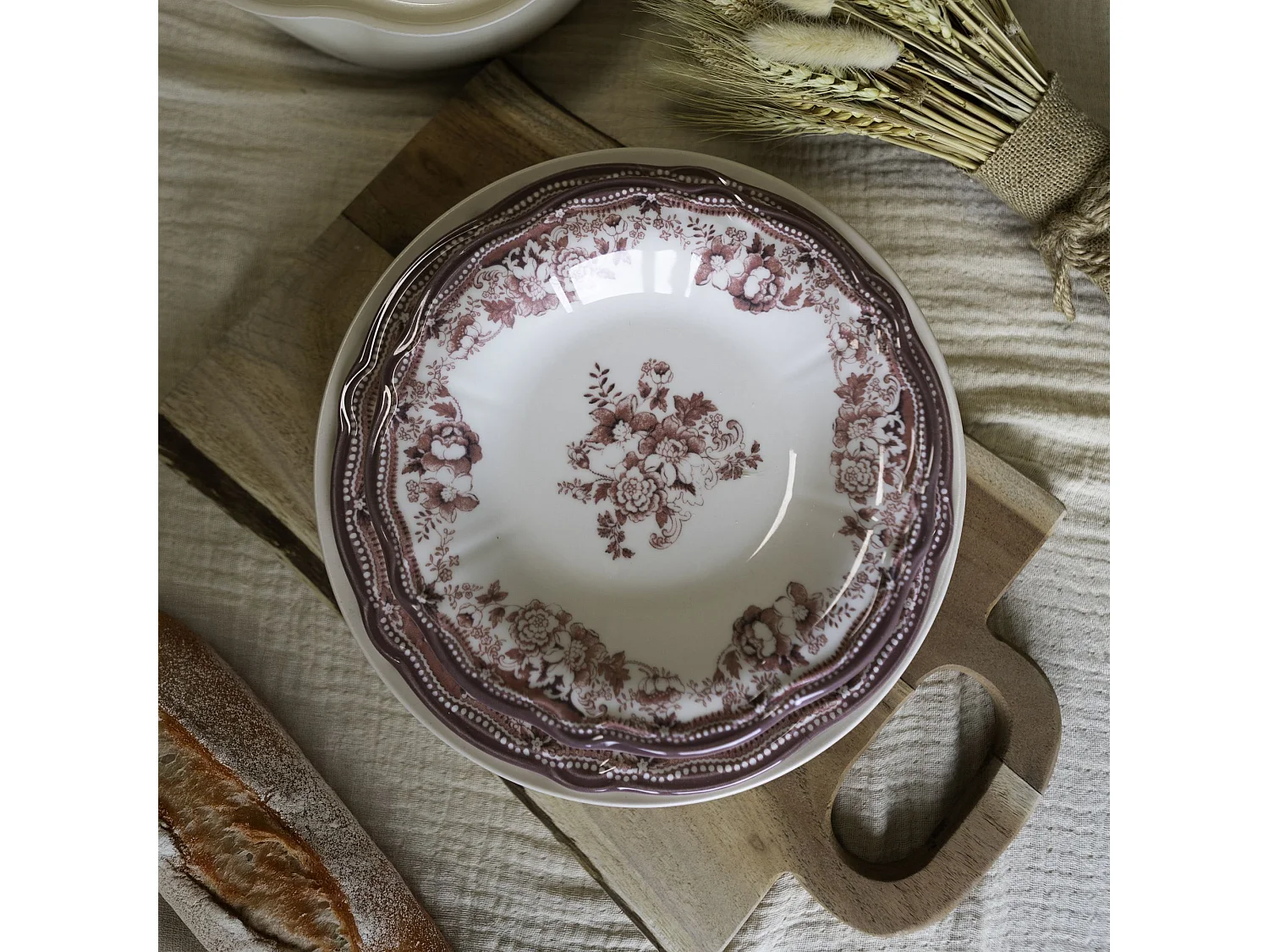 Novastyl - Lot De 6 Assiettes Creuses Faustine 22cm En Porcelaine Rose