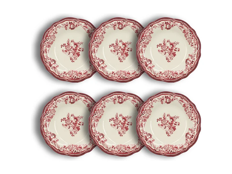 Novastyl - Lot De 6 Assiettes Creuses Faustine 22cm En Porcelaine Rose