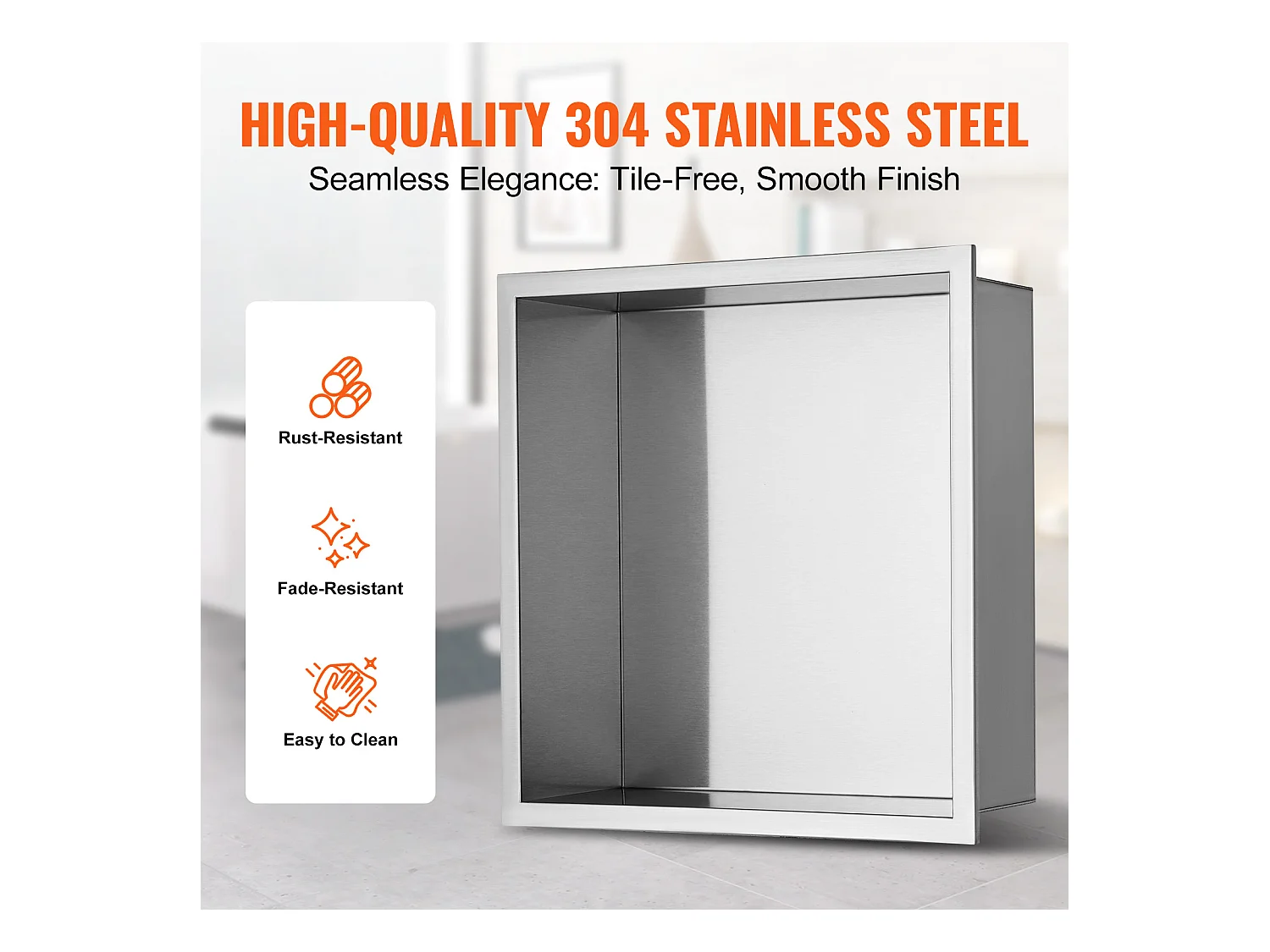 Niche de Douche SucceBuy, en Acier Inoxydable, 33x33 cm, Étagère Double Encastrée dans le Mur