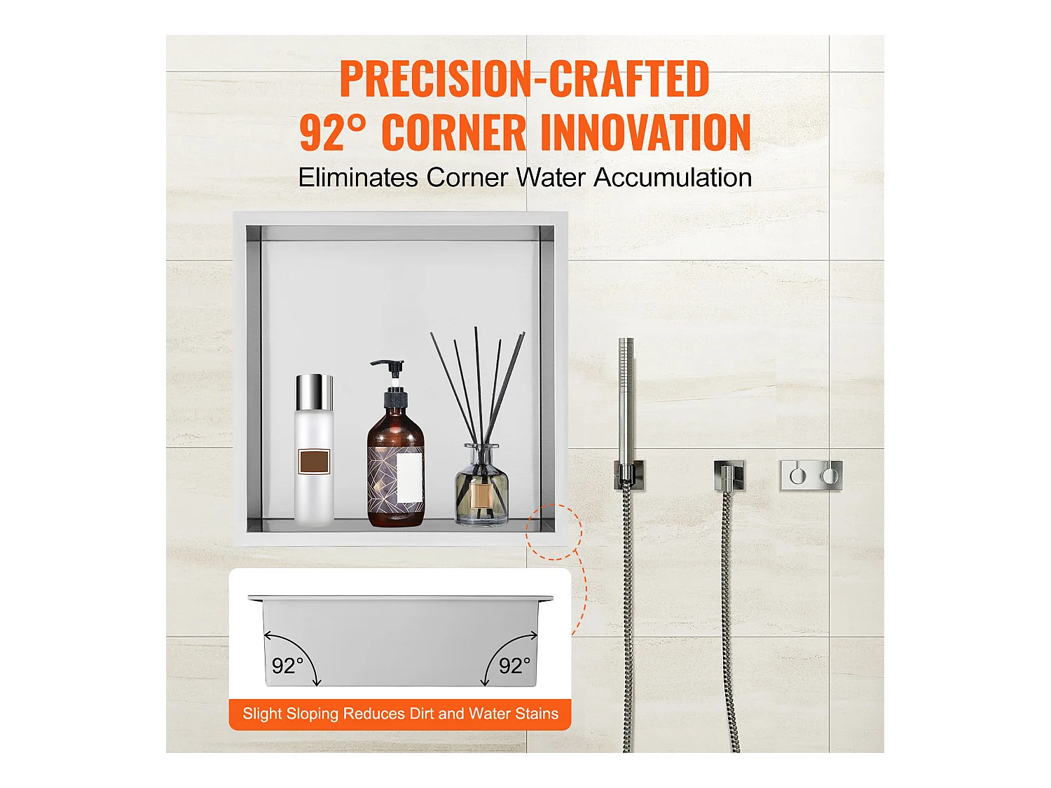 Niche de Douche SucceBuy, en Acier Inoxydable, 33x33 cm, Étagère Double Encastrée dans le Mur