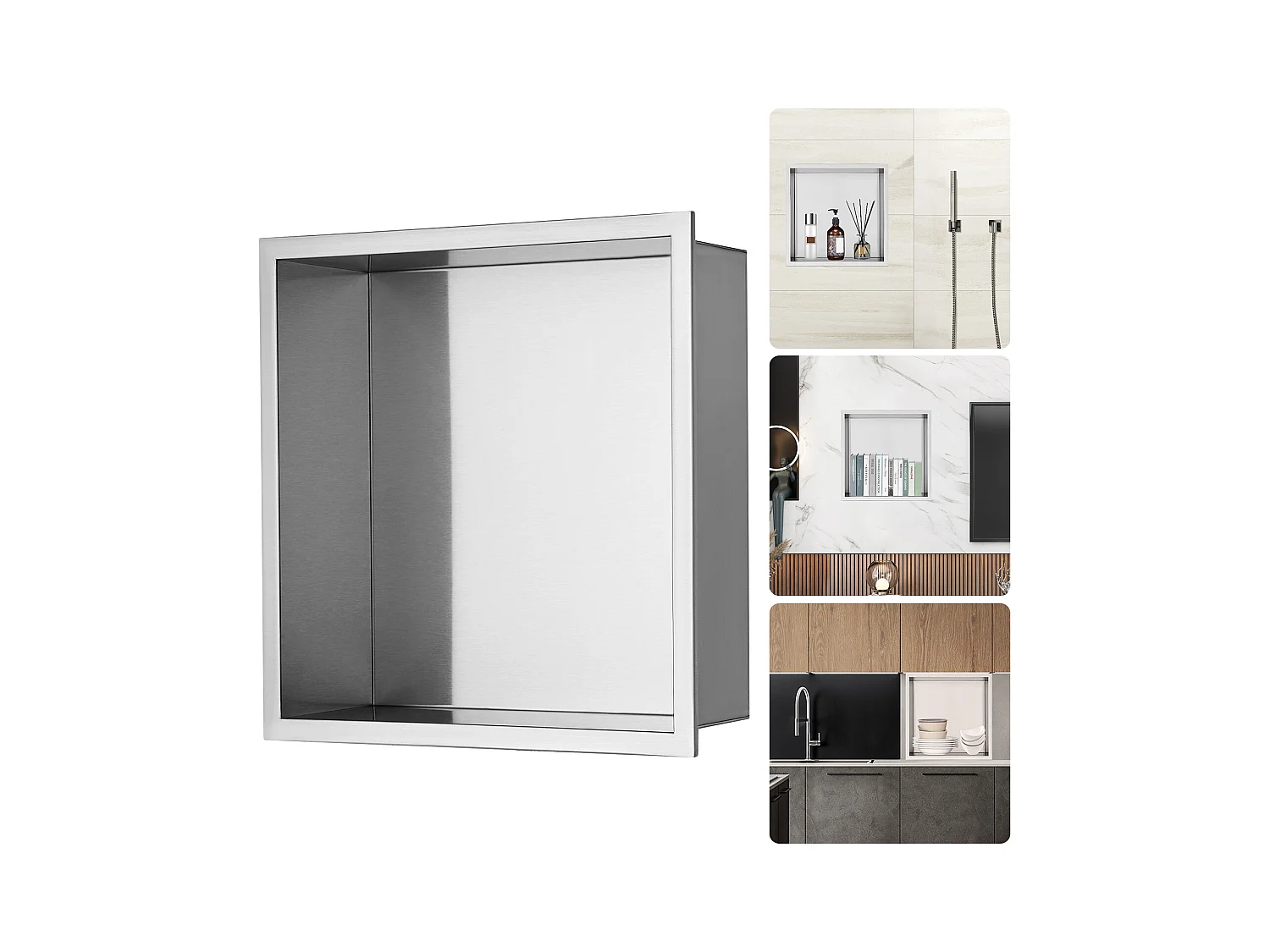 Nicchia per Doccia SucceBuy, in Acciaio Inox, 33x33 cm, Ripiano Doppio Incastonato nel Muro