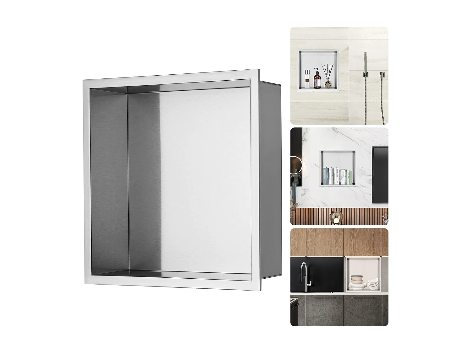 Niche de Douche SucceBuy, en Acier Inoxydable, 33x33 cm, Étagère Double Encastrée dans le Mur