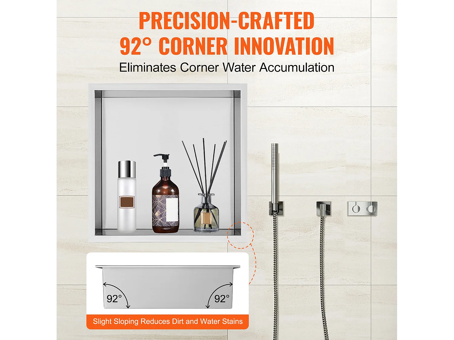 Niche de Douche SucceBuy, en Acier Inoxydable, 33x33 cm, Étagère Double Encastrée dans le Mur