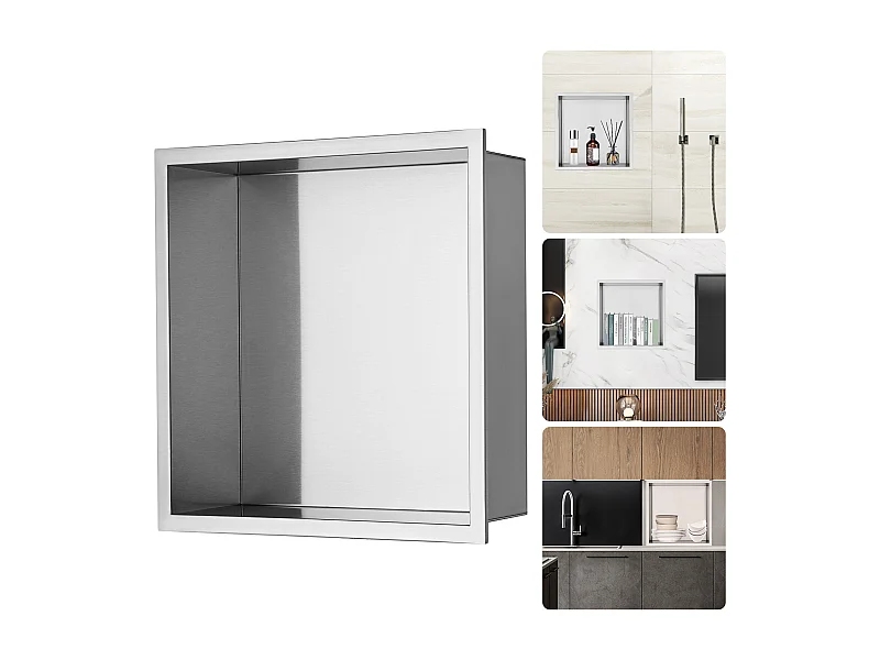 Niche de Douche SucceBuy, en Acier Inoxydable, 33x33 cm, Étagère Double Encastrée dans le Mur