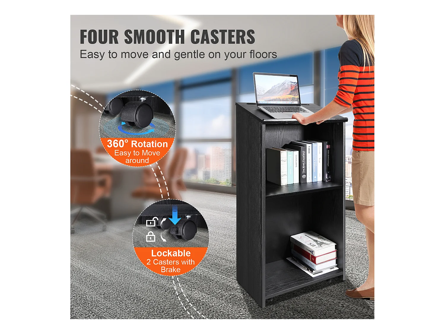 Support de Podium SucceBuy, avec Roulettes et Étagère de Rrangement, pour Présentation Réception Bureau École Église Restaurant, Noir